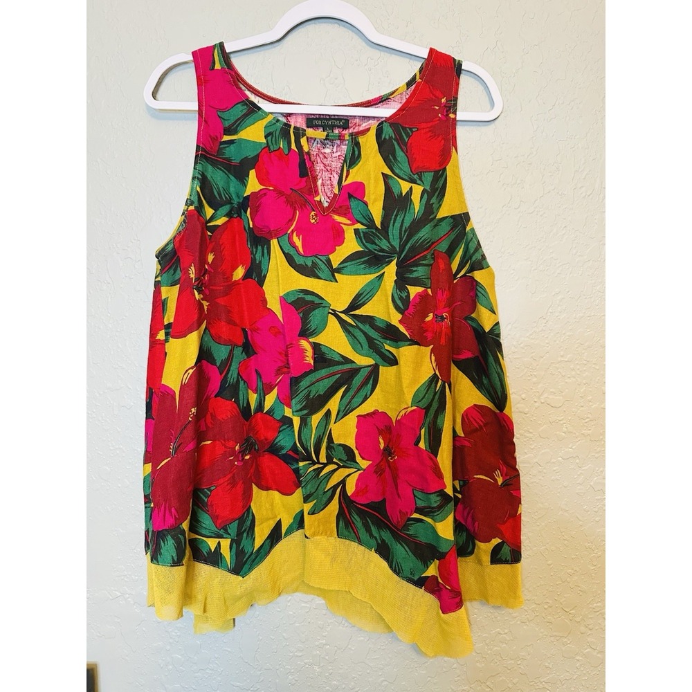 For Cynthia Floral Linen Blouse Size Large